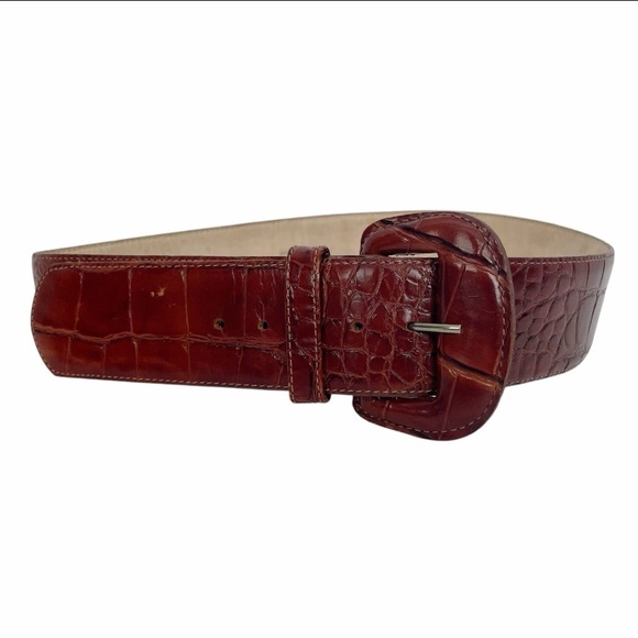 Vintage Nordstrom Women’s Brown Alligator Grain Steerhide Leather Belt Size 32 - Picture 1 of 6